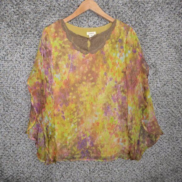 Sundance Top Womens‎ Medium Brown Keyhole Neck Blouse Silk Casual Ladies - Picture 1 of 7